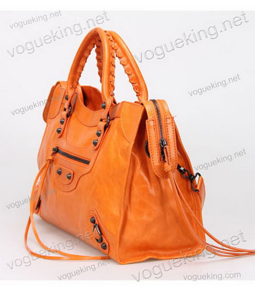 Balenciaga Motorcycle City Bag in Orange Oil Leather Copper Nails-1