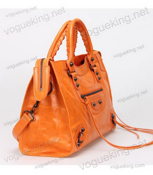 Balenciaga Motorcycle City Bag in Orange Oil Leather Copper Nails-2