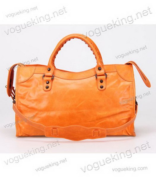 Balenciaga Motorcycle City Bag in Orange Oil Leather Copper Nails-3
