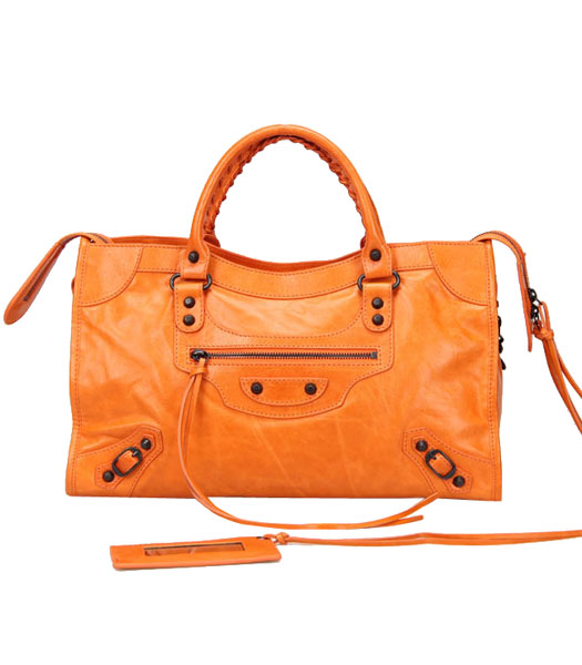 Balenciaga Motorcycle City Bag in Orange Oil Leather Copper Nails