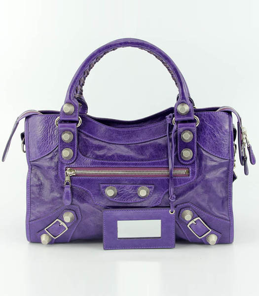 Balenciaga Motorcycle City Bag in Purple Oil Leather (White Nails)