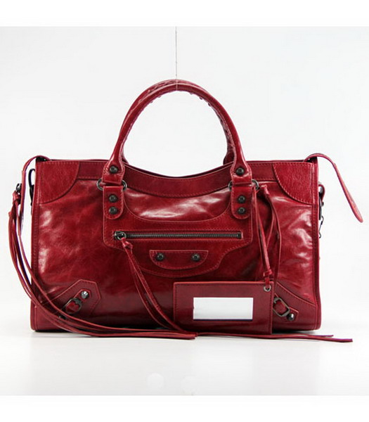 Balenciaga Motorcycle City Bag in Red Oil Leather