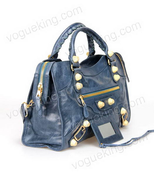 Balenciaga Motorcycle City Bag in Sapphire Blue Oil Leather Gold Nails-1
