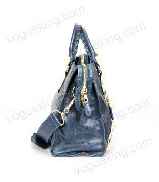 Balenciaga Motorcycle City Bag in Sapphire Blue Oil Leather Gold Nails-2