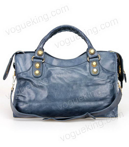Balenciaga Motorcycle City Bag in Sapphire Blue Oil Leather Gold Nails-3