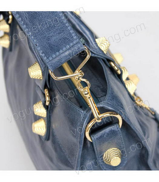 Balenciaga Motorcycle City Bag in Sapphire Blue Oil Leather Gold Nails-6