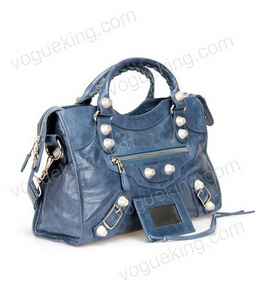 Balenciaga Motorcycle City Bag in Sapphire Blue Oil Leather Silver Nails-1