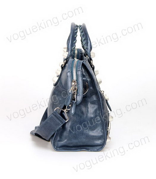 Balenciaga Motorcycle City Bag in Sapphire Blue Oil Leather Silver Nails-2