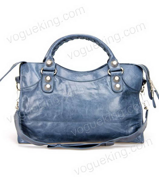 Balenciaga Motorcycle City Bag in Sapphire Blue Oil Leather Silver Nails-3