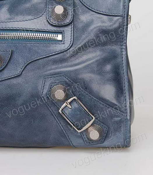 Balenciaga Motorcycle City Bag in Sapphire Blue Oil Leather Silver Nails-6
