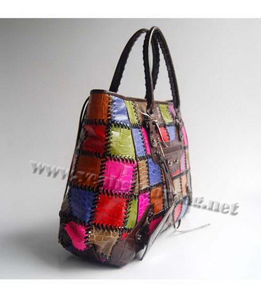 Balenciaga Multicolor Coffee Croc Leather Handbag-1