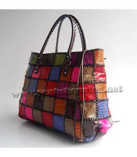 Balenciaga Multicolor Coffee Croc Leather Handbag-2