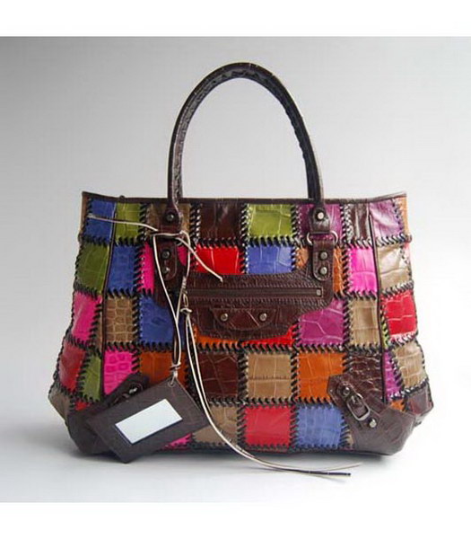 Balenciaga Multicolor Coffee Croc Leather Handbag