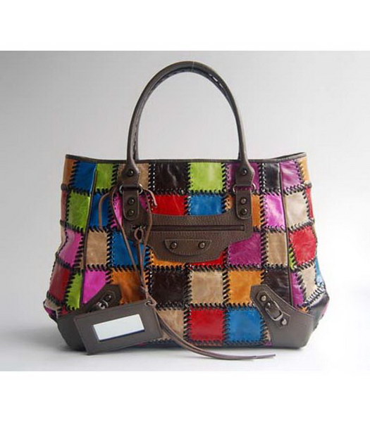 Balenciaga Multicolor Coffee Pig Texture Handbag
