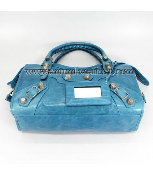 Balenciaga New City Bag in Blue Oil Leather-3