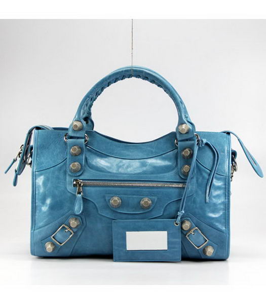 Balenciaga New City Bag in Blue Oil Leather