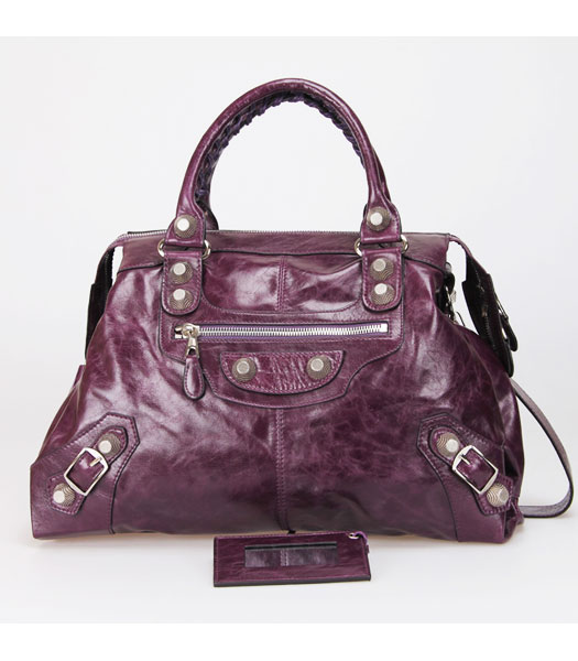 Balenciaga Papier Argent Tote Bag Dark Purple Oil Leather