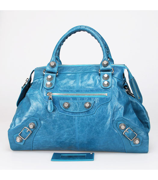 Balenciaga Papier Argent Tote Bag Sky Blue Oil Leather
