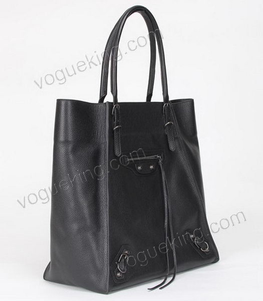 Balenciaga Papier Basket Tote Bag Black Litchi Pattern Leather Copper Nails-1