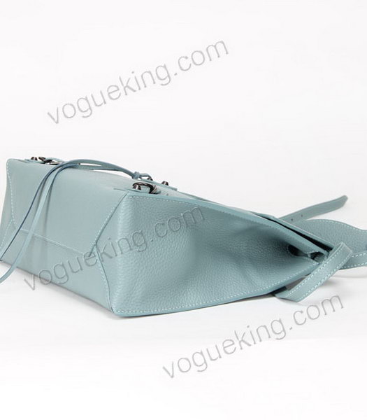 Balenciaga Papier Shopper Bag Sea Blue Litchi Pattern Leather Copper Nails-3