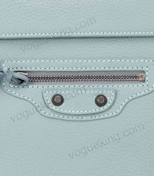 Balenciaga Papier Shopper Bag Sea Blue Litchi Pattern Leather Copper Nails-5