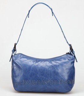 Balenciaga Sea Blue Imported Leather Small Tote Shoulder Bag With Small Nail-3