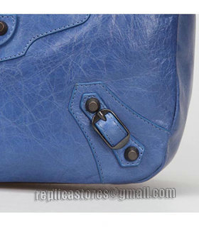 Balenciaga Sea Blue Imported Leather Small Tote Shoulder Bag With Small Nail-8