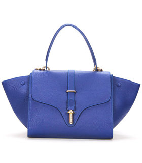 Balenciaga Tube Square Bag With Sapphire Blue Litchi Pattern Leather