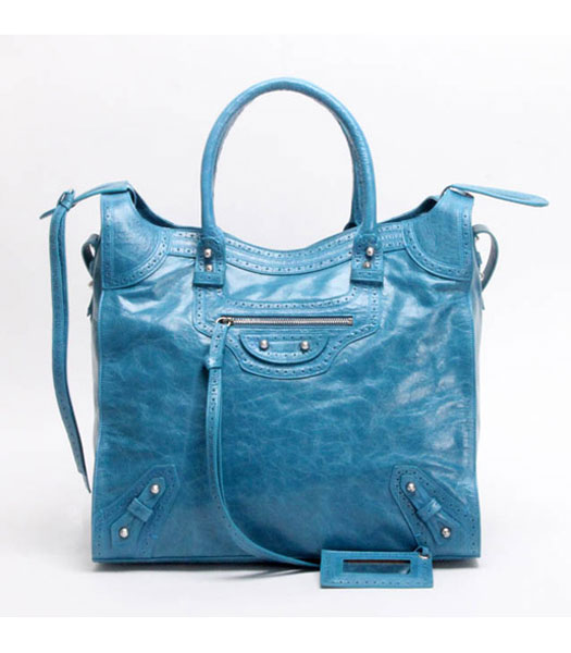 Balenciaga Velo Medium Sky Blue Calfskin Leather Tote Bag