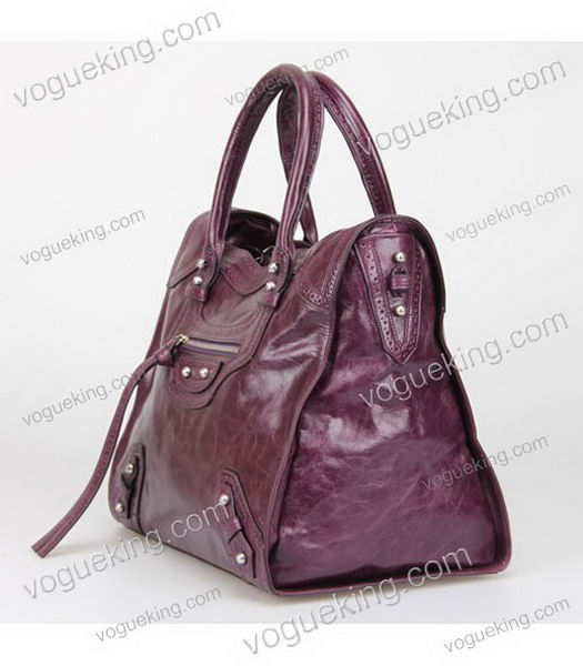 Balenciaga Velo Small Dark Purple Calfskin Leather Tote Bag-1