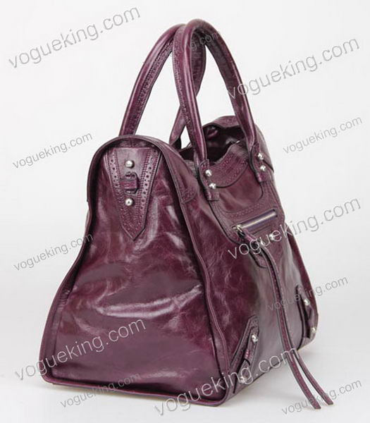 Balenciaga Velo Small Dark Purple Calfskin Leather Tote Bag-2