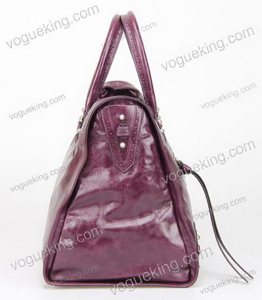 Balenciaga Velo Small Dark Purple Calfskin Leather Tote Bag-3