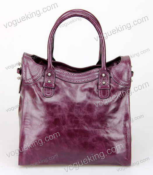 Balenciaga Velo Small Dark Purple Calfskin Leather Tote Bag-4