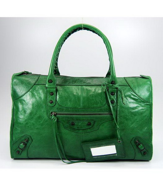 Balenciaga Weekender Large Bag in Green Lambskin