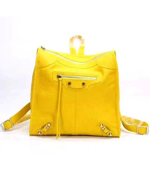 Balenciaga Yellow Original Lambskin Leather Backpack Silver Nails