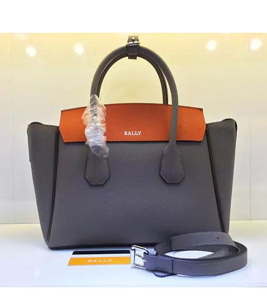 Bally Latest Design Dark Grey Leather 28cm Top Handle Bag