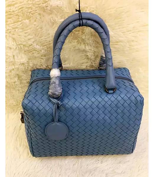 Bottega Veneta Blue Leather Mini Woven Tote Bag