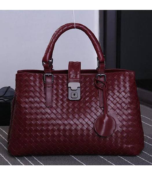 Bottega Veneta Imported Sheepskin Leather Woven Tote Bag Jujube Red