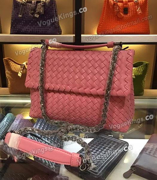 Bottega Veneta Imported Sheepskin Weave Small Shoulder Bag Cherry Pink-3