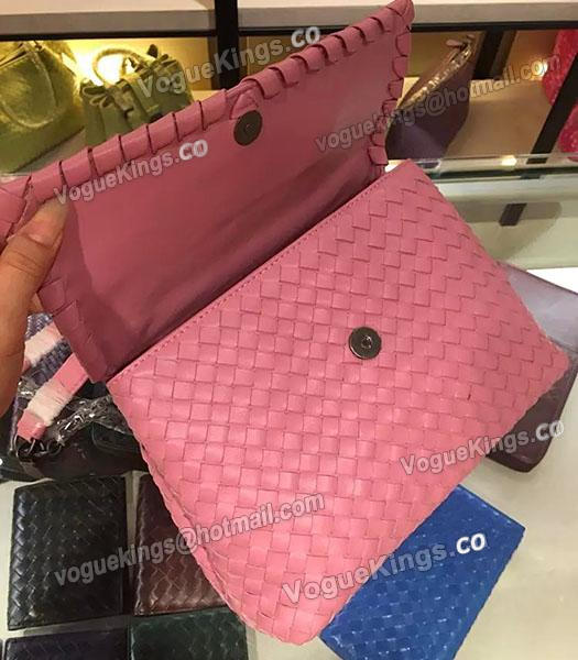 Bottega Veneta Imported Sheepskin Weave Small Shoulder Bag Cherry Pink-4