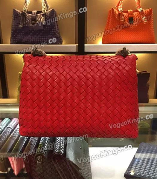 Bottega Veneta Imported Sheepskin Weave Small Shoulder Bag Red-2