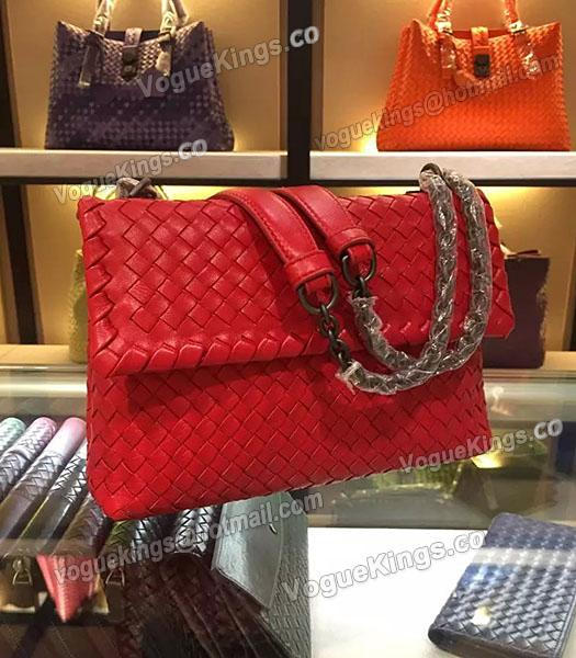Bottega Veneta Imported Sheepskin Weave Small Shoulder Bag Red-3