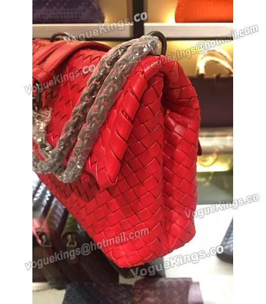 Bottega Veneta Imported Sheepskin Weave Small Shoulder Bag Red-4