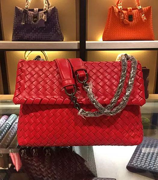 Bottega Veneta Imported Sheepskin Weave Small Shoulder Bag Red