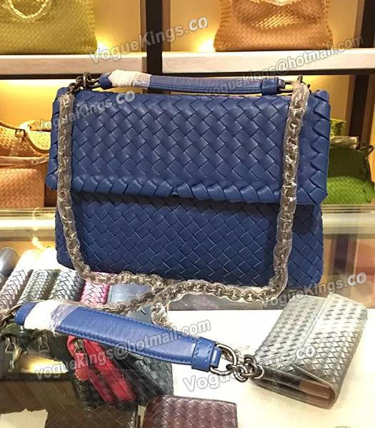 Bottega Veneta Imported Sheepskin Weave Small Shoulder Bag Sapphire Blue-3