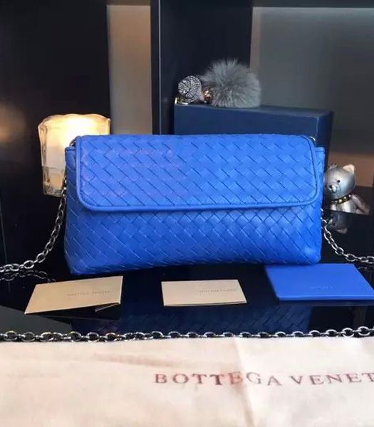 Bottega Veneta Intrecciato VN Small Flap Shoulder Bag Electric Blue