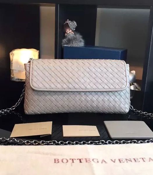 Bottega Veneta Intrecciato VN Small Flap Shoulder Bag Grey Apricot