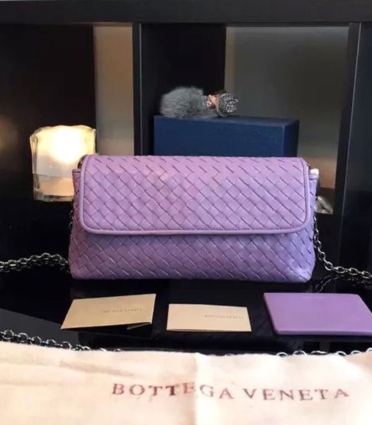 Bottega Veneta Intrecciato VN Small Flap Shoulder Bag Pink Purple