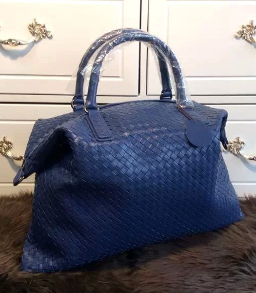 Bottega Veneta Lambskin Weaving Large Tote Bag Sapphire Blue