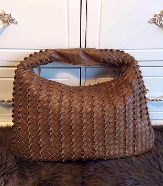 Bottega Veneta Woven Dark Brown Lambskin Large Hobo Bag